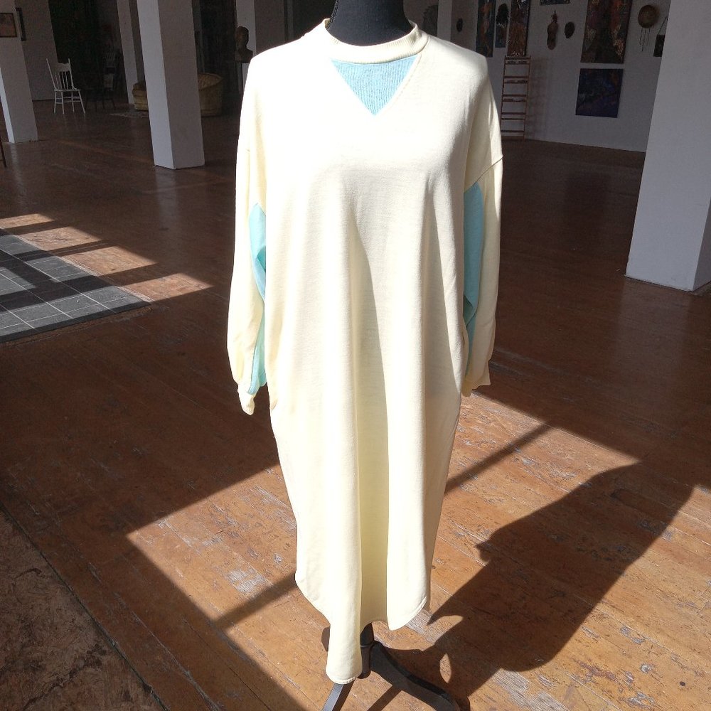 Pastel yellow and blue long sleeve sweatshirt dress